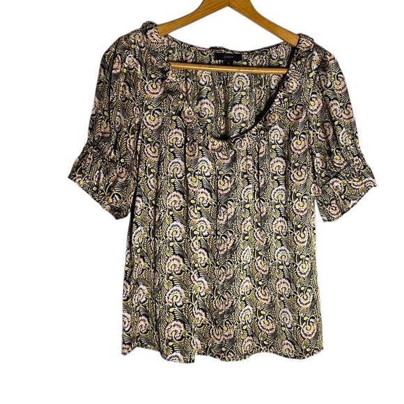 J. Crew Ruffle featherweight satin scoopneck top in dandelion swirl Size S - Picture 2 of 6